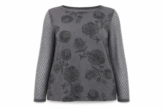 Marks & Spencer Women’s Grey Floral Long Sleeve Stretch Top UK 16