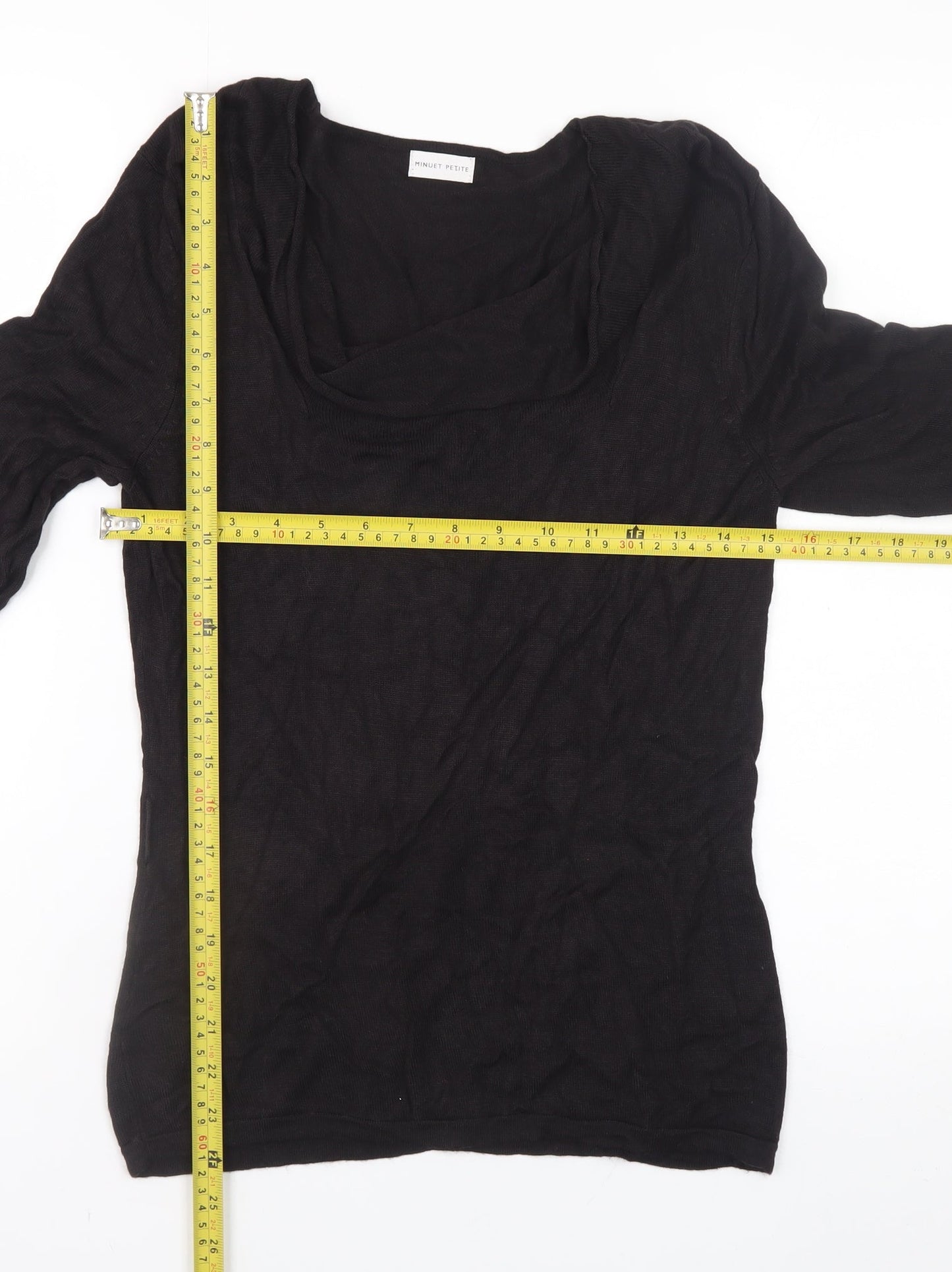 Minuet Petite Women’s Black Size 12 Cowl Neck 3/4 Sleeve Jumper