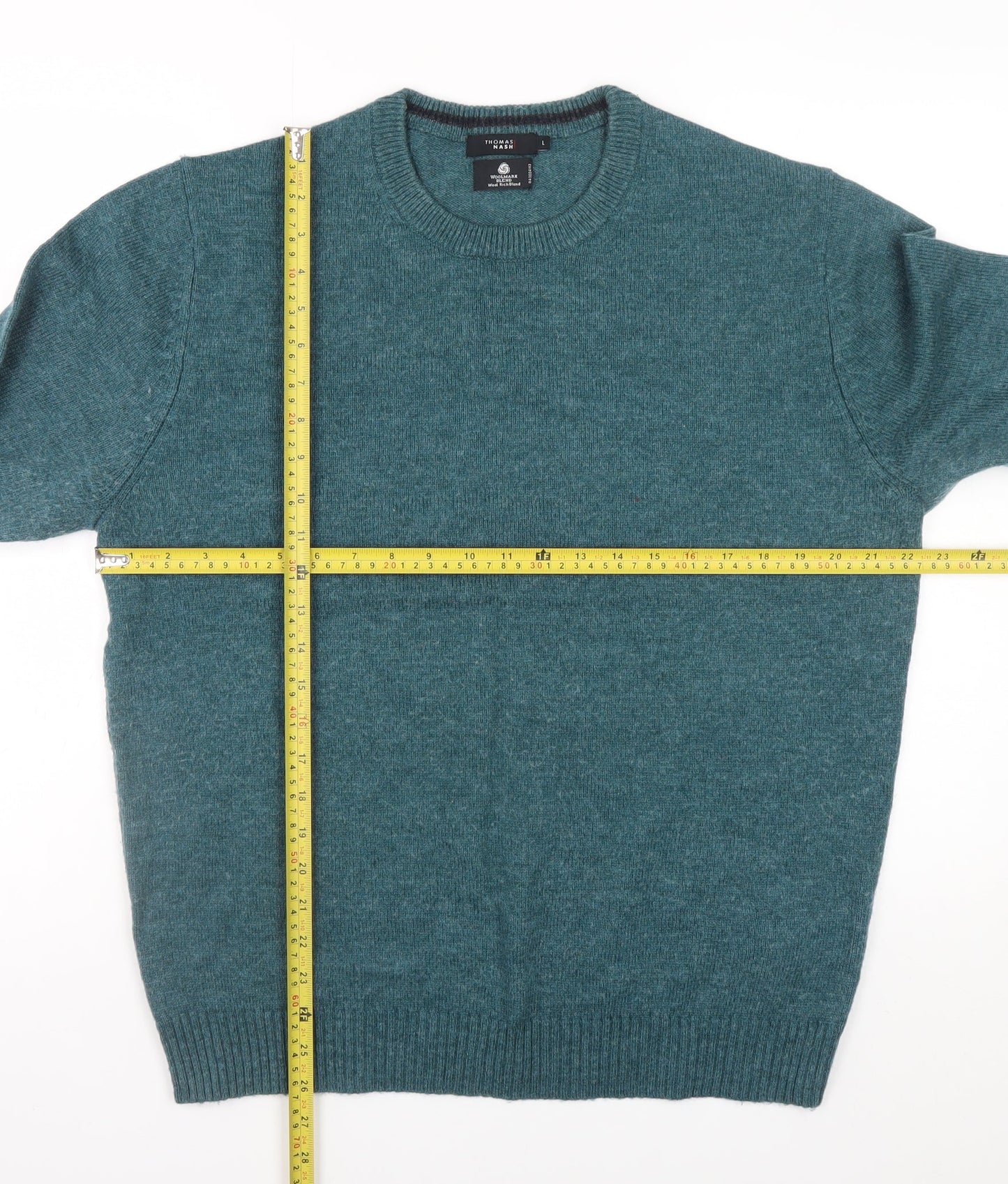 Thomas Nash Men's Green Wool Blend Crew Neck Jumper L