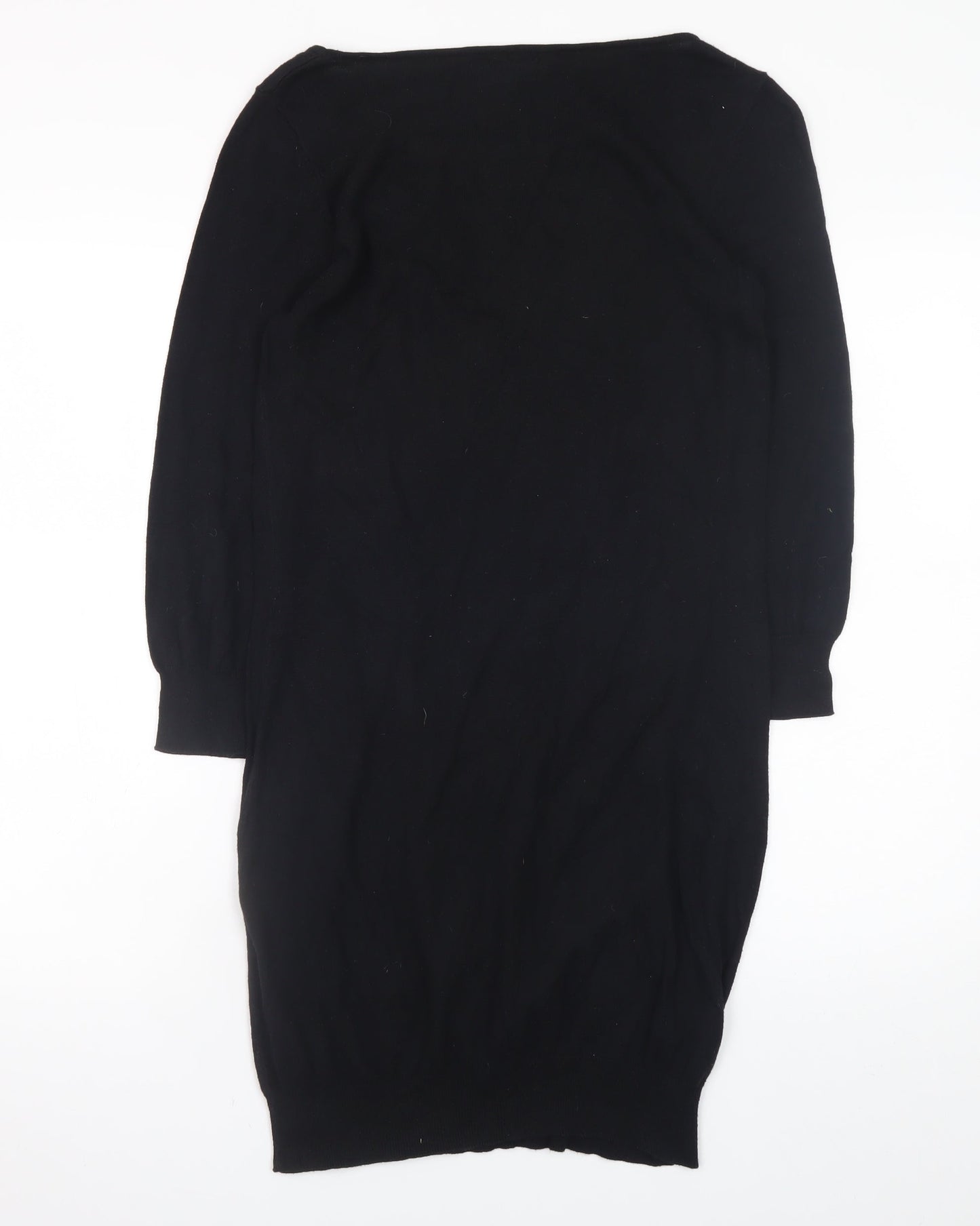 Next Womens Black Beaded Sweater Dress Size 12 Knit 3/4 Sleeve