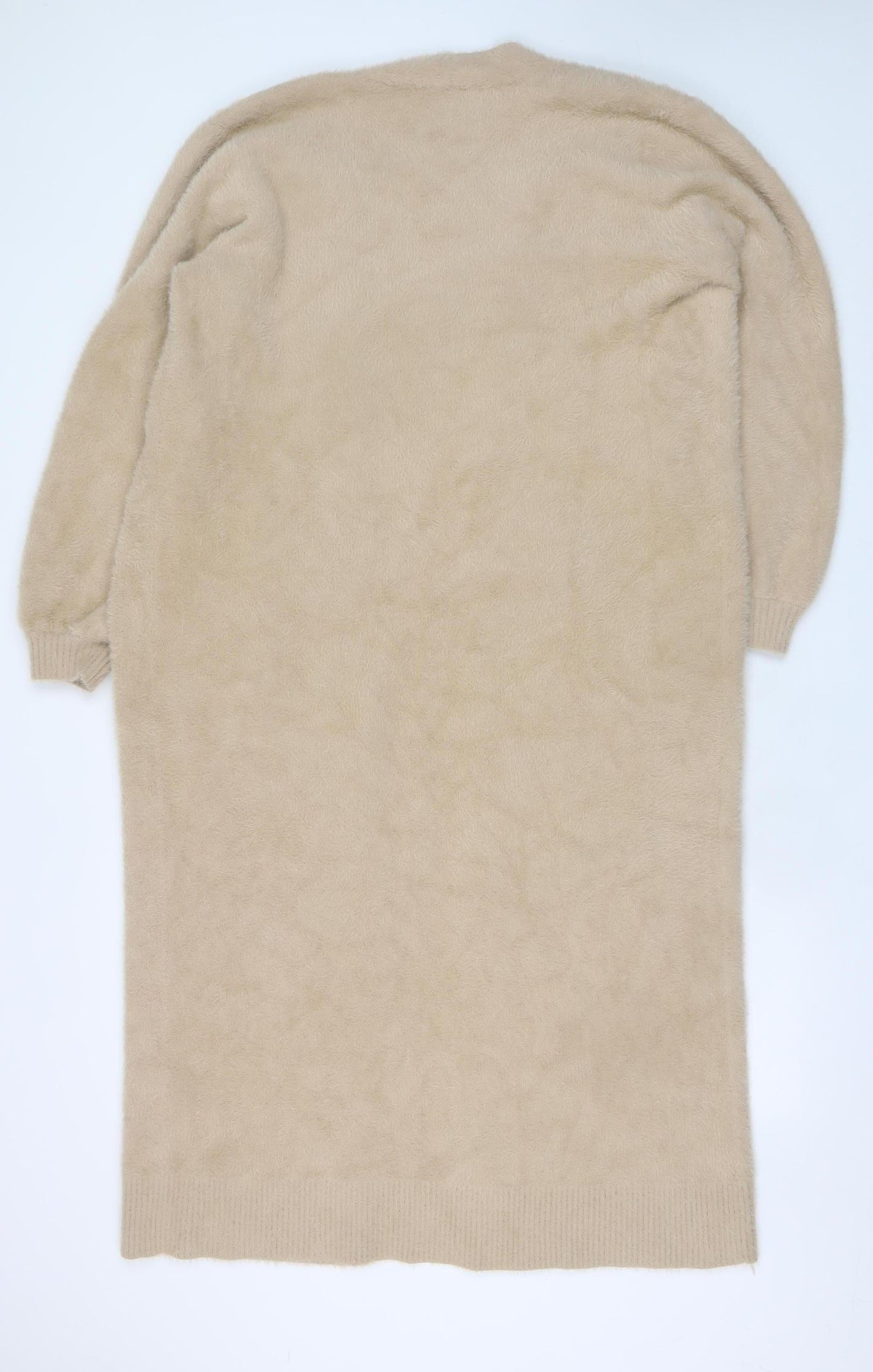 Michelle Keegan Women Beige Long Cardigan Medium Wool Blend Open Front