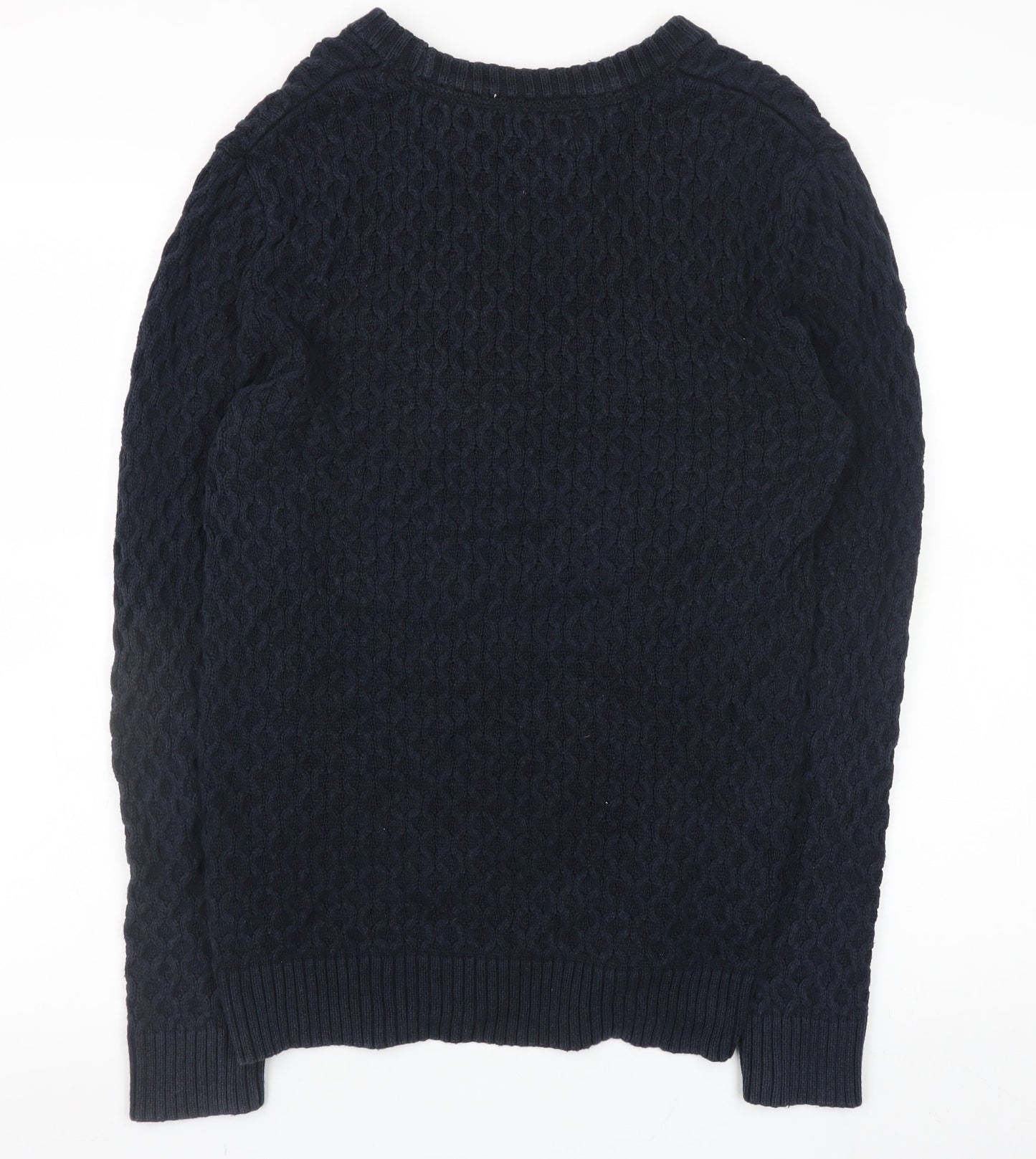H&M L.O.G.G Women Navy Blue Cotton Cable-Knit Jumper Size 10