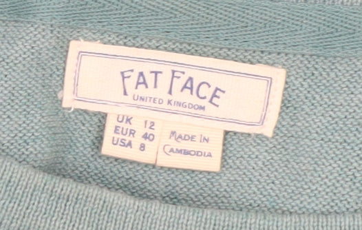 Fat Face Women’s Green Cotton Cashmere Pullover Jumper UK 12