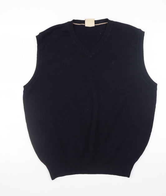 Gabicci Collezione Men's Black Wool V-Neck Sleeveless Vest XL
