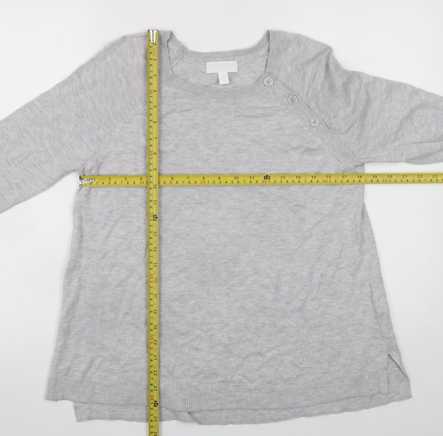 The White Company Womens Grey Medium Crew Neck Button Knit Jumper