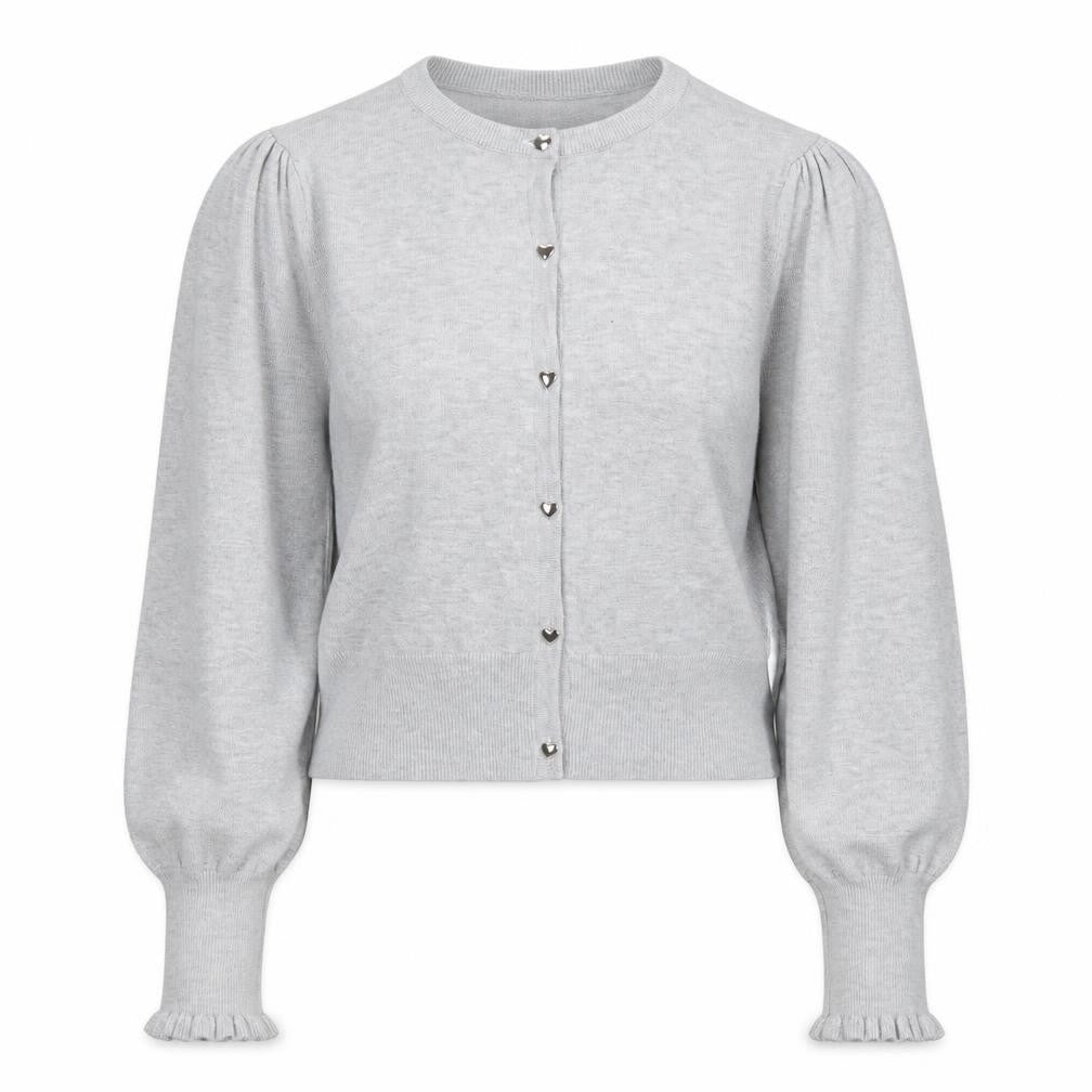Oasis Women Grey Puff Sleeve Knit Cardigan M