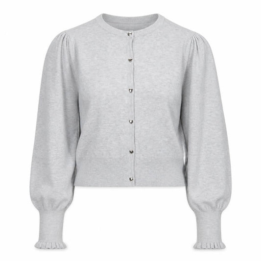 Oasis Women Grey Puff Sleeve Knit Cardigan M