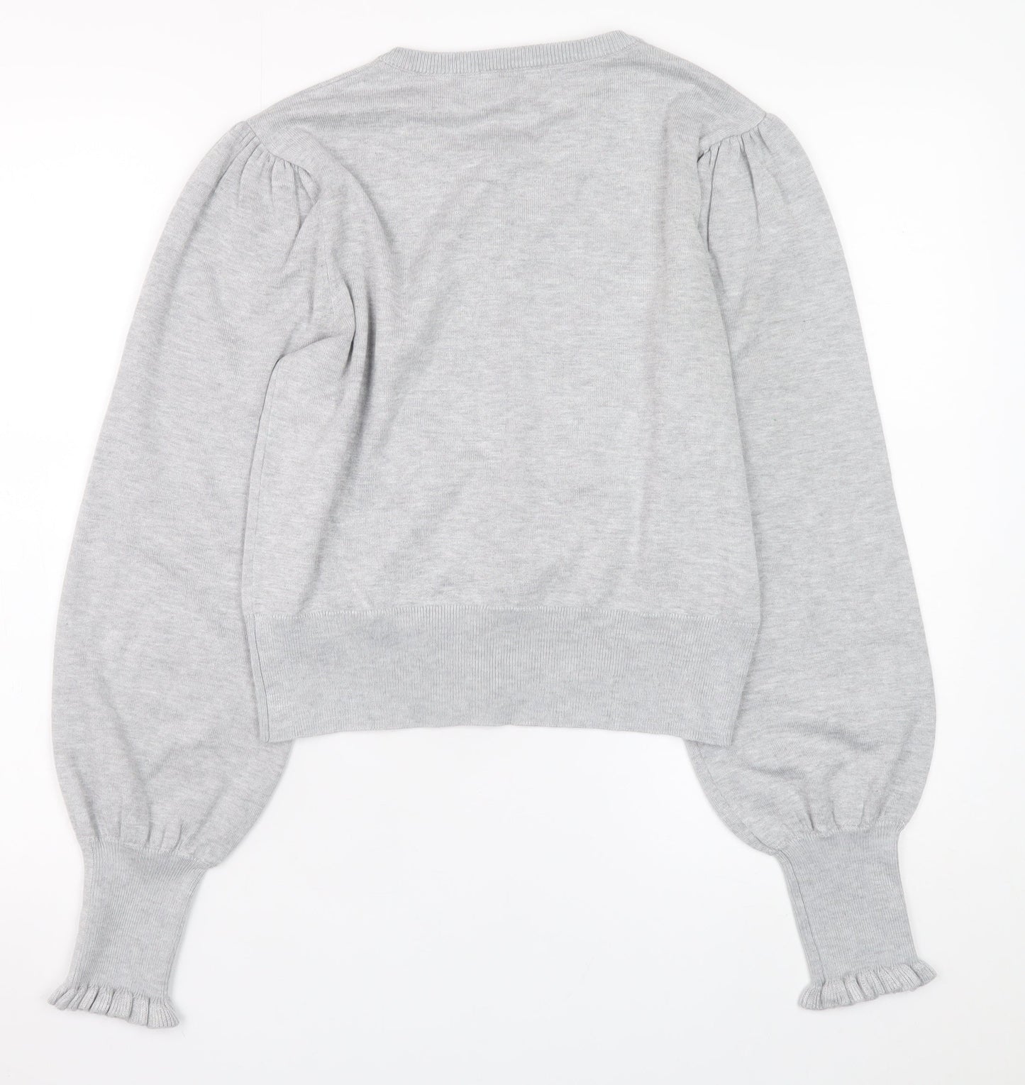 Oasis Women Grey Puff Sleeve Knit Cardigan M