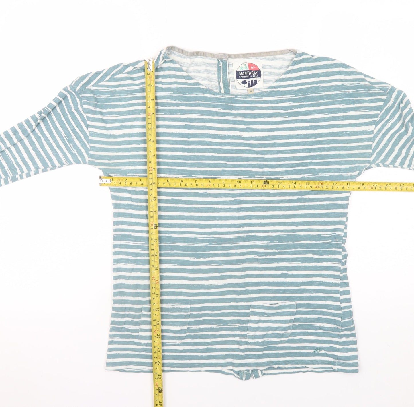 Mantaray Womens Blue Striped Cotton Jersey Long Sleeve Top Size 10