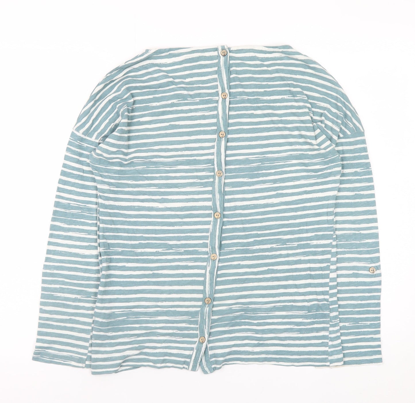 Mantaray Womens Blue Striped Cotton Jersey Long Sleeve Top Size 10