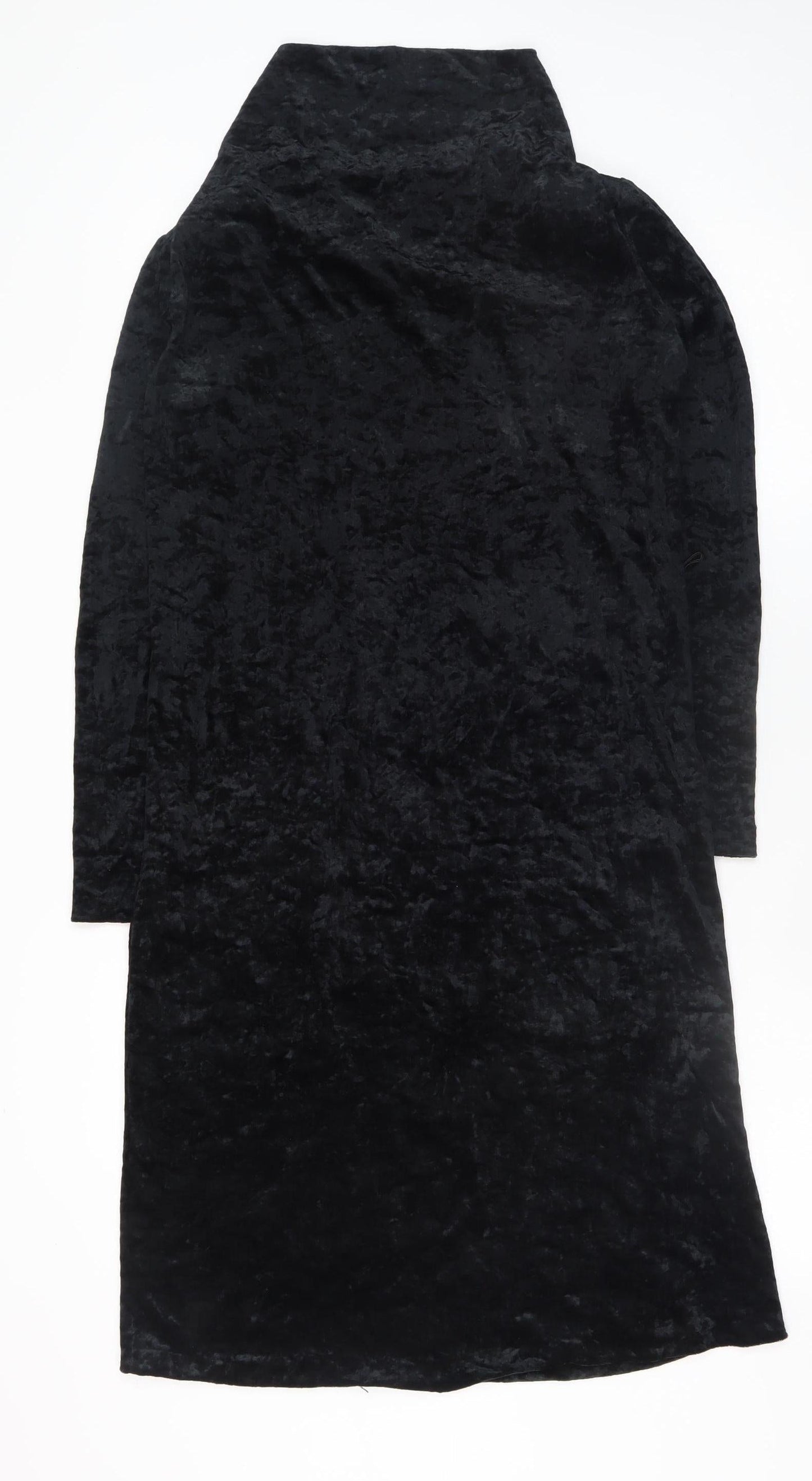 Kriess Women’s Black Velvet High Neck Long Sleeve Midi Shift Dress Size 12