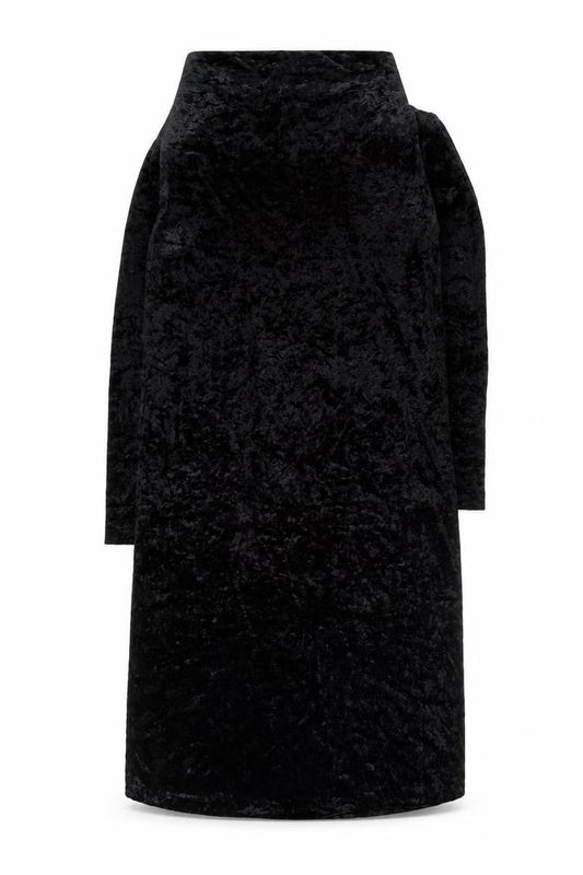 Kriess Women’s Black Velvet High Neck Long Sleeve Midi Shift Dress Size 12