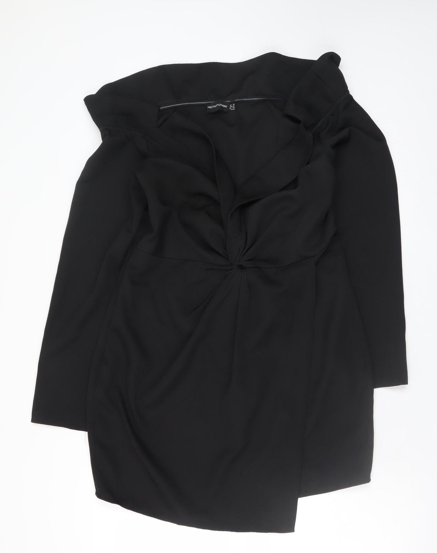 PrettyLittleThing Women’s Black Off Shoulder Ruched Bodycon Dress Size 14