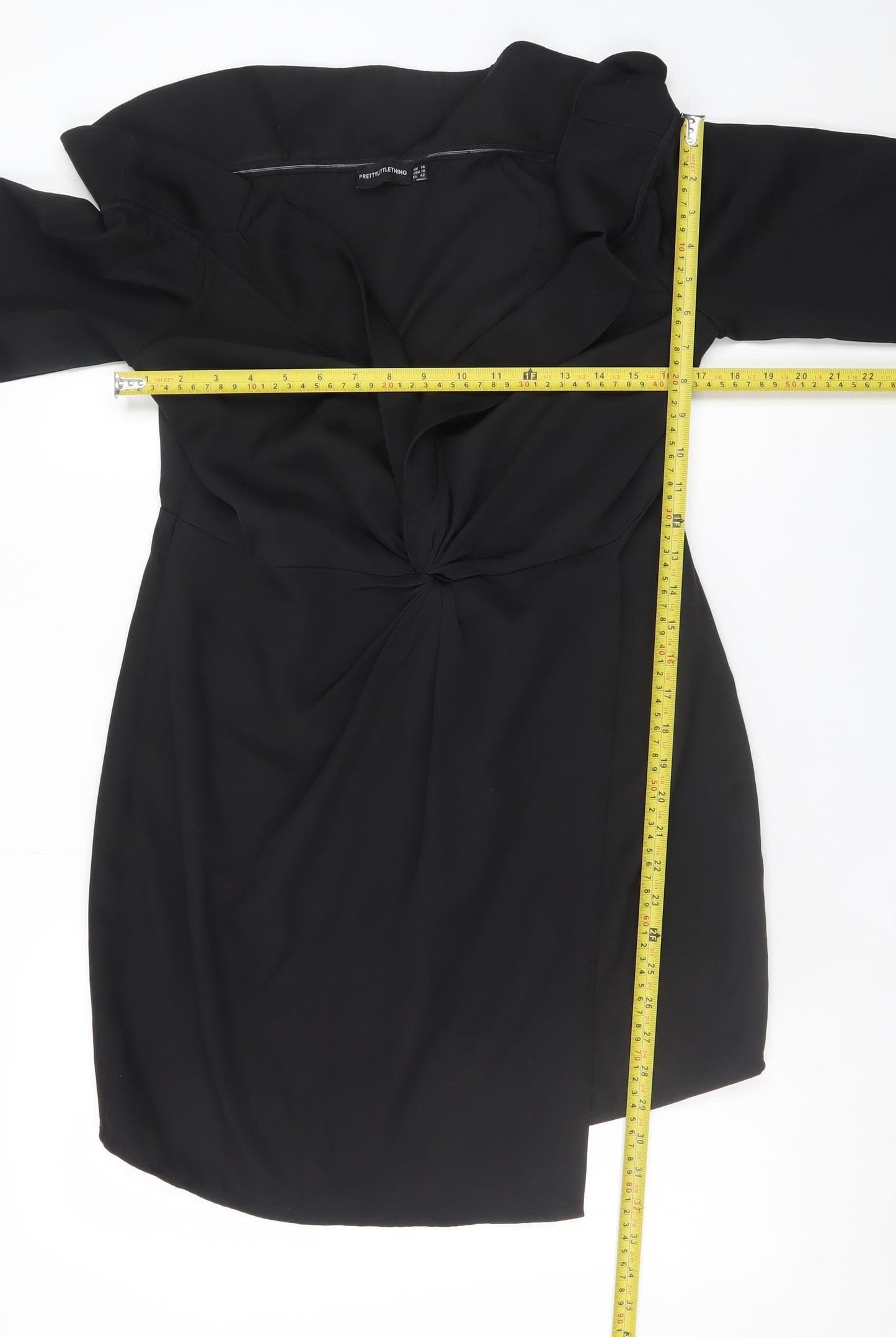 PrettyLittleThing Women’s Black Off Shoulder Ruched Bodycon Dress Size 14