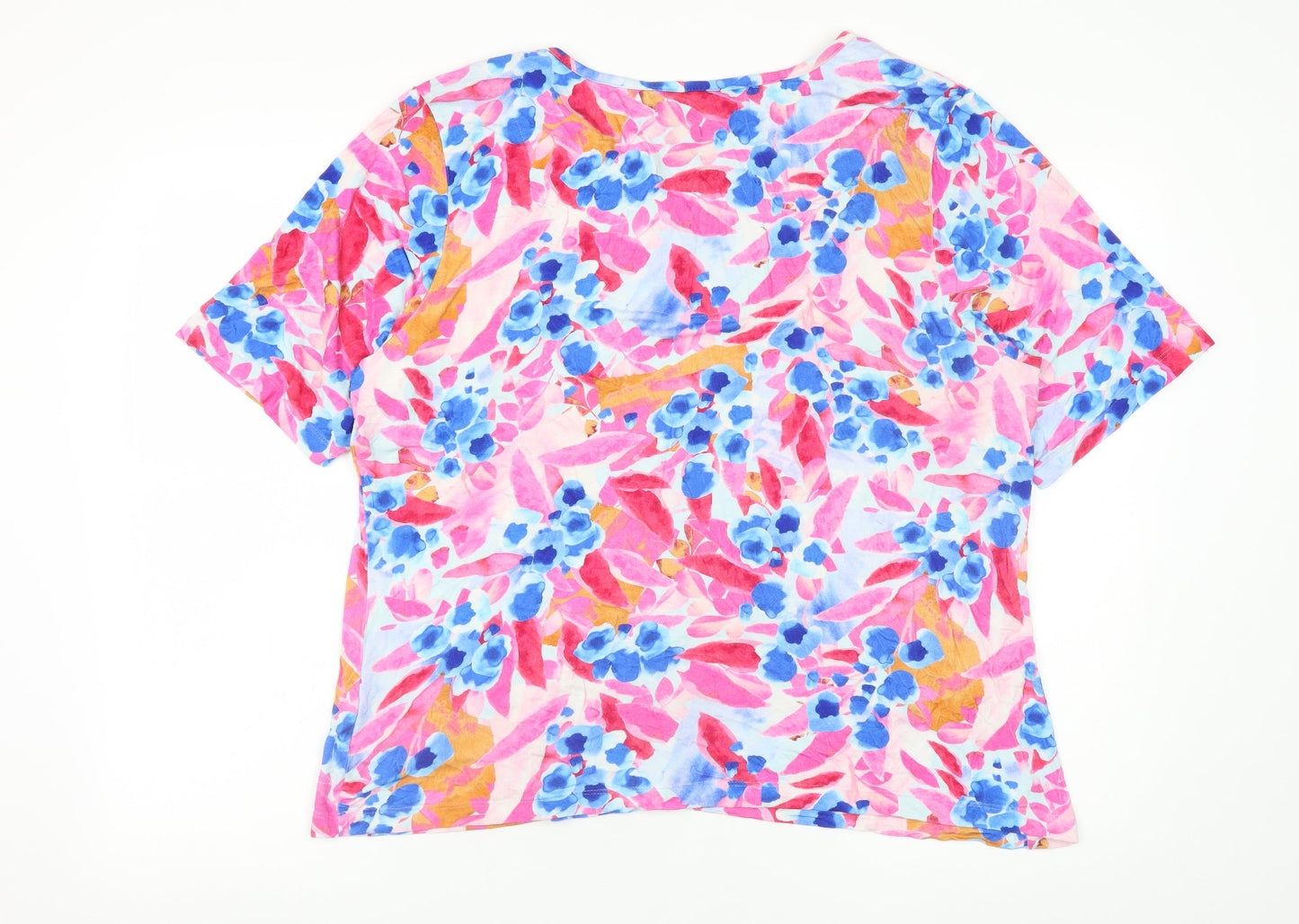 Lily Ella Women's Multicoloured Floral V-Neck Short Sleeve Tunic Top Size 22