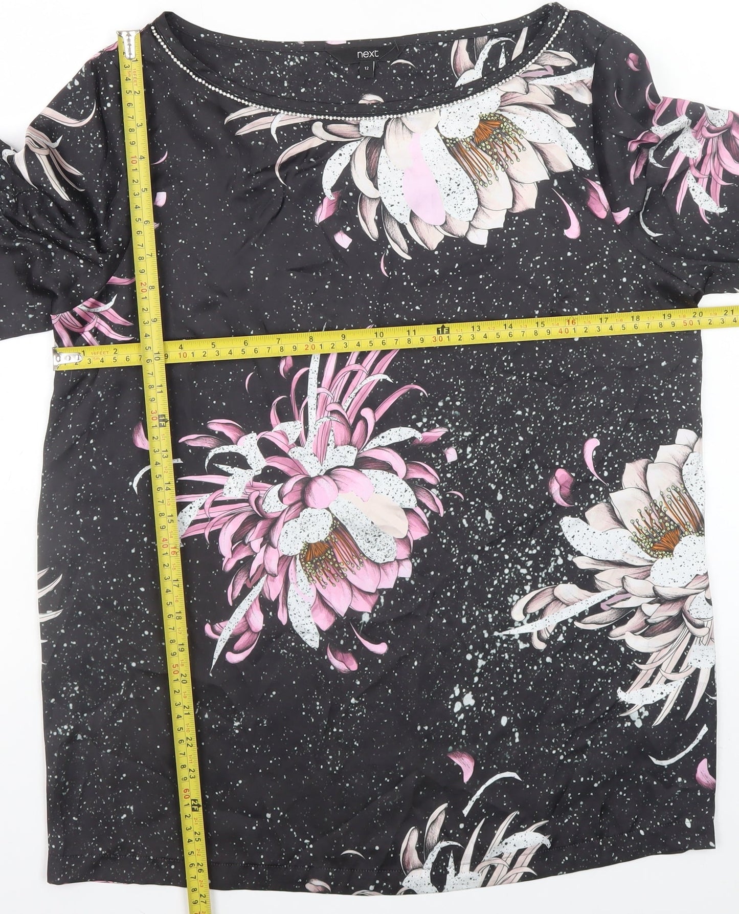 Next Women’s Black Floral Tunic Blouse Size 12