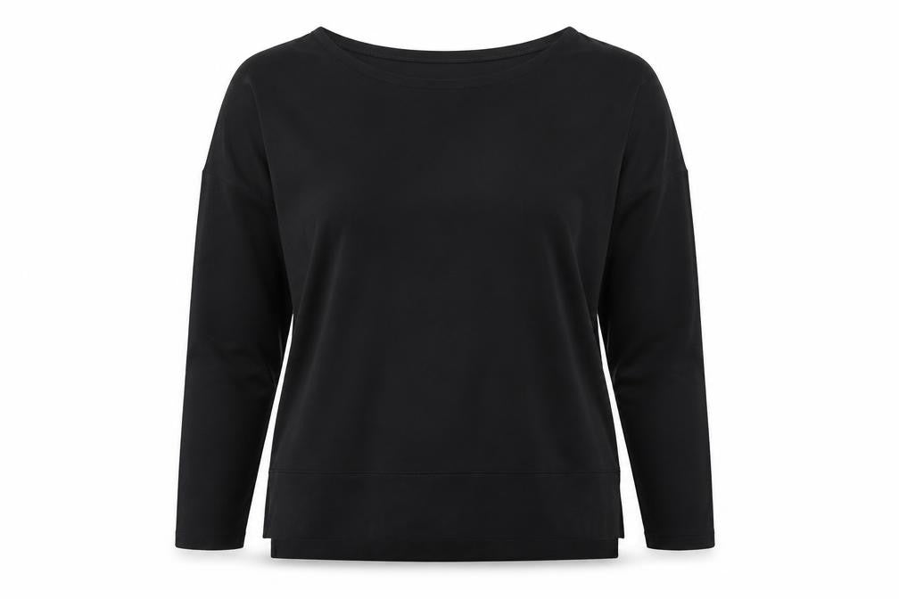 Jaeger Womens Black Long Sleeve Basic Crew Neck Jersey Top XS