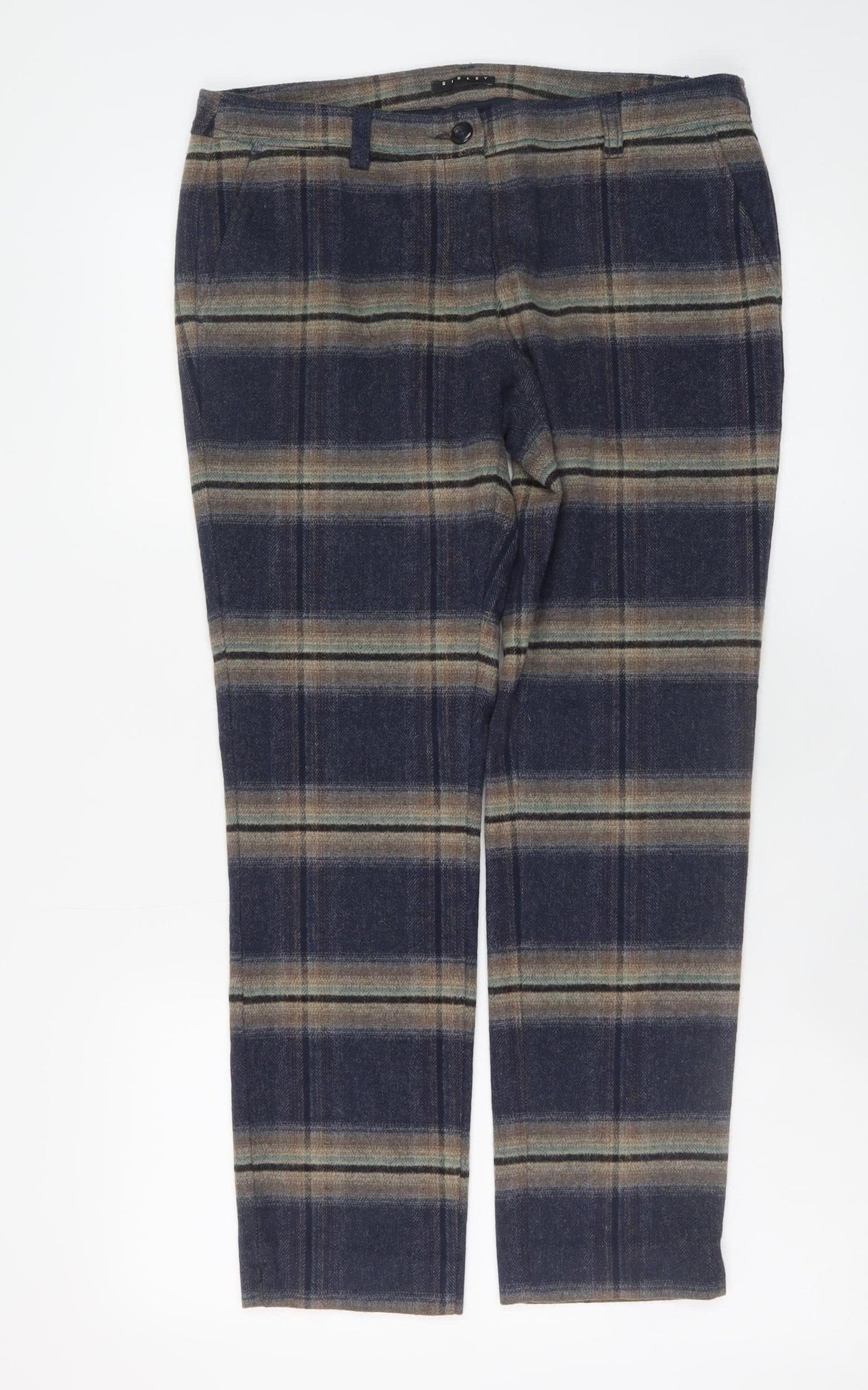 Sisley Men's Brown Check Wool Blend Straight Trousers S