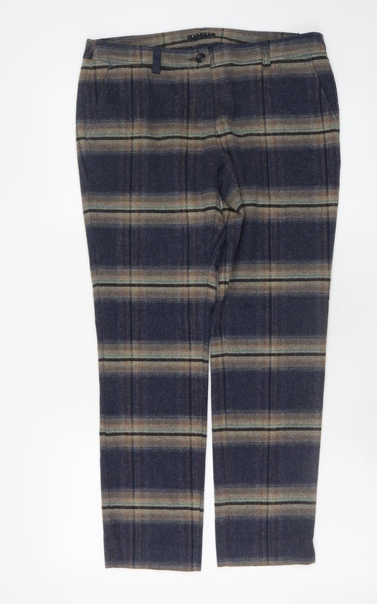 Sisley Men's Brown Check Wool Blend Straight Trousers S