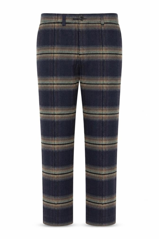 Sisley Men's Brown Check Wool Blend Straight Trousers S
