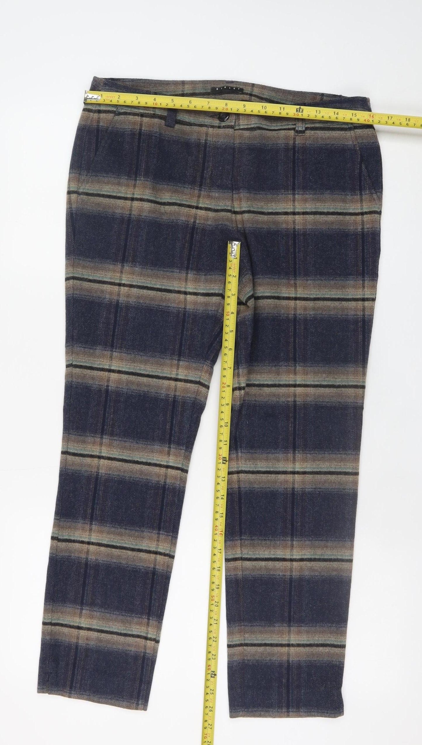 Sisley Men's Brown Check Wool Blend Straight Trousers S