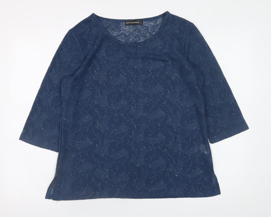 Just Elegance Women's Blue 3/4 Sleeve Glitter Floral Blouse Size 14