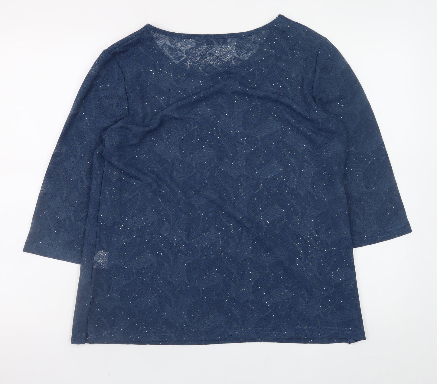 Just Elegance Women's Blue 3/4 Sleeve Glitter Floral Blouse Size 14