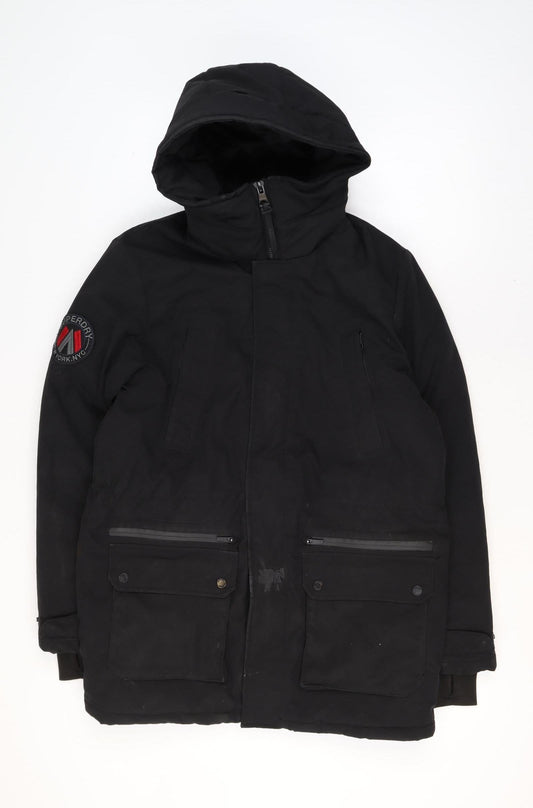 Superdry Men's Black City Parka Jacket Size S Hooded Waterproof