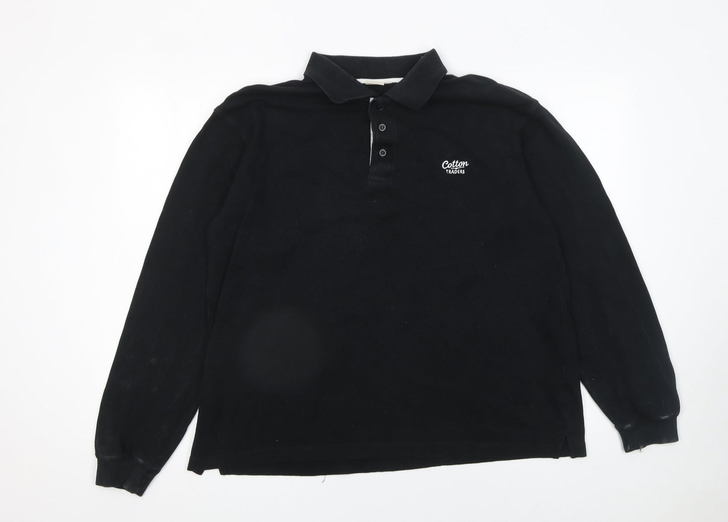 Cotton Traders Men's Black Long Sleeve Polo Shirt Size M 100% Cotton