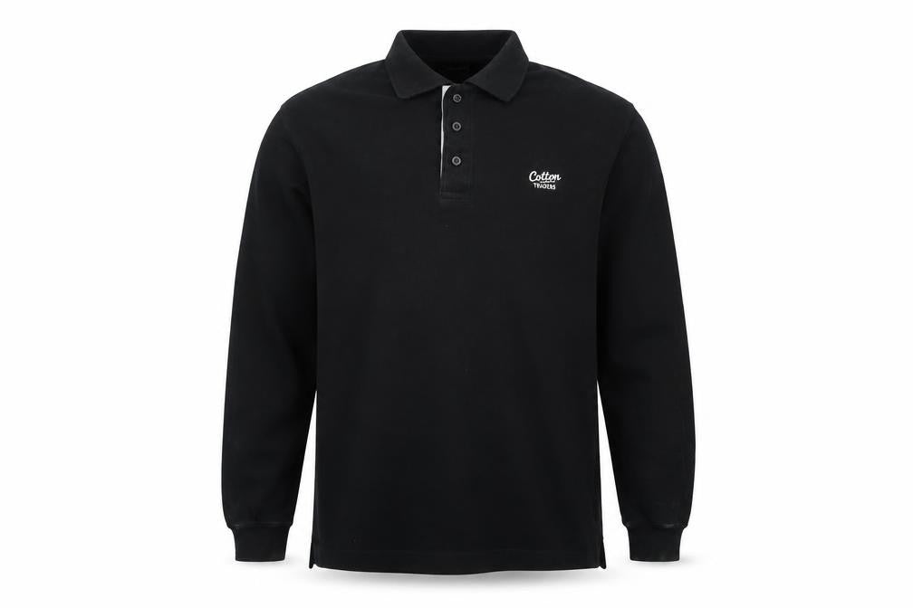 Cotton Traders Men's Black Long Sleeve Polo Shirt Size M 100% Cotton