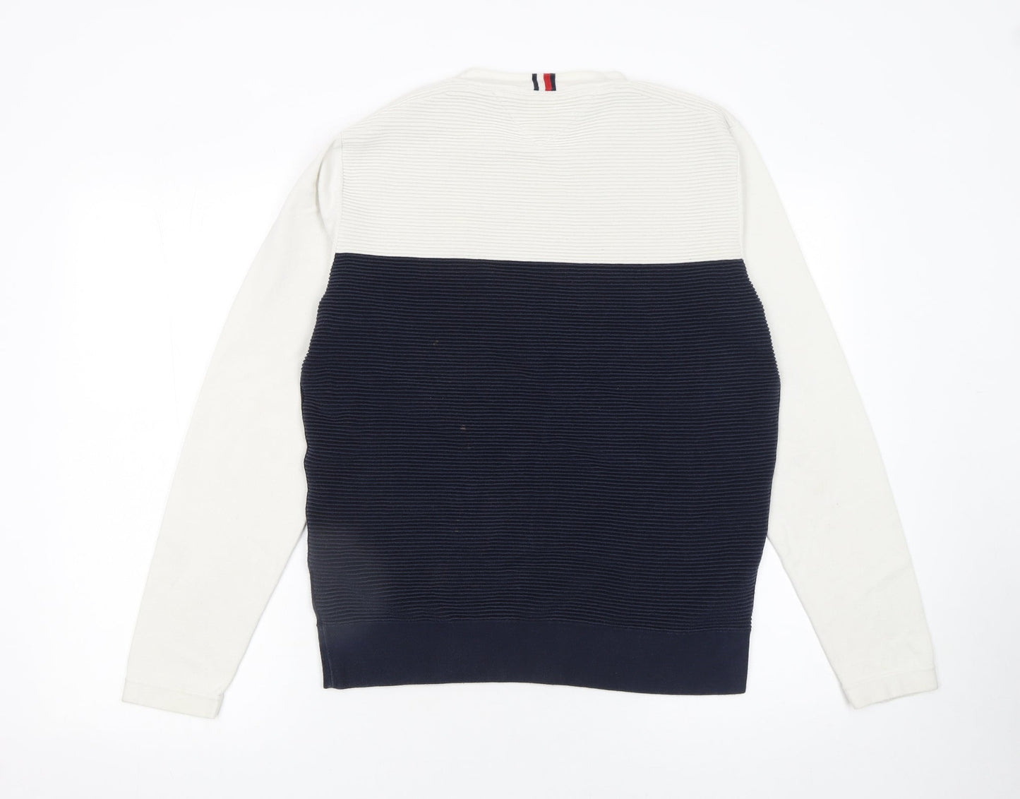 Tommy Hilfiger Men's Blue White Cotton Crew Neck Jumper M