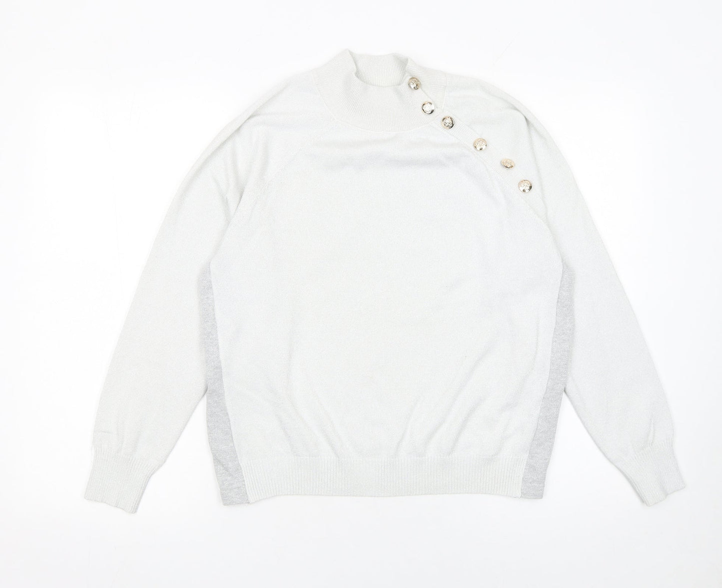 By Clara Paris Women’s Ivory Mock Neck Button Jumper M/L