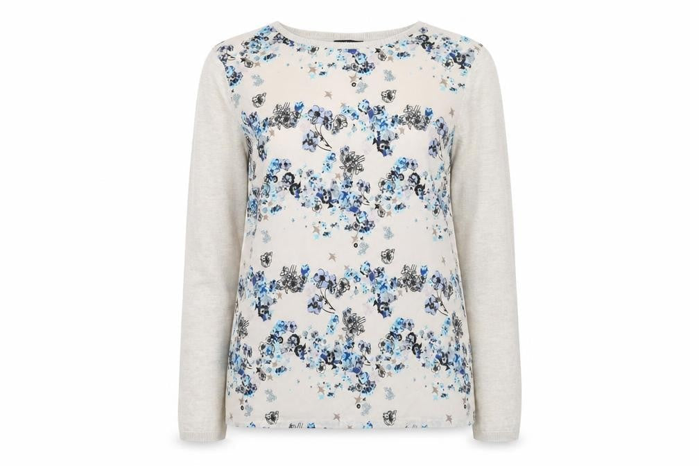Warehouse Women’s Beige Floral Long Sleeve Pullover Jumper Size L