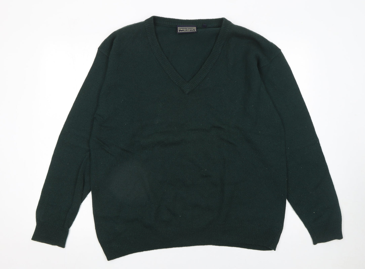 Greenwoods Men’s Green Wool V-Neck Jumper XL Regular Fit