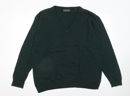 Greenwoods Men’s Green Wool V-Neck Jumper XL Regular Fit