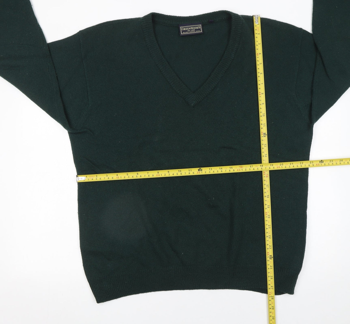 Greenwoods Men’s Green Wool V-Neck Jumper XL Regular Fit