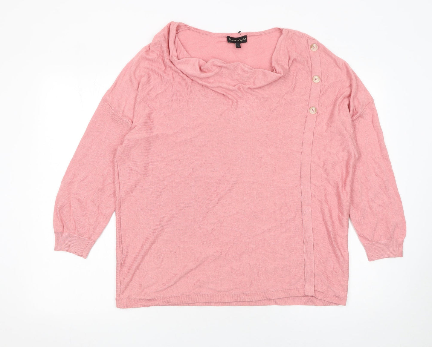 Phase Eight Women’s Pink Linen Blend Cowl Neck Button Jumper L