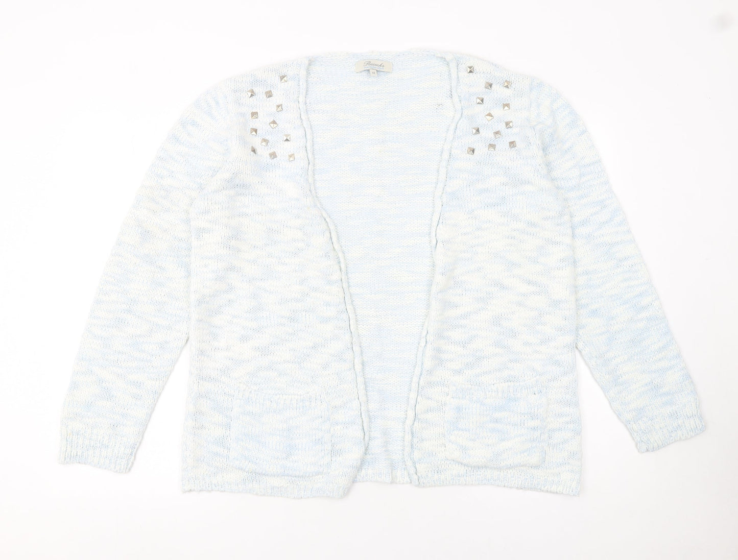 Peacocks Womens Blue Size 14 Studded Open Knit Long Sleeve Cardigan