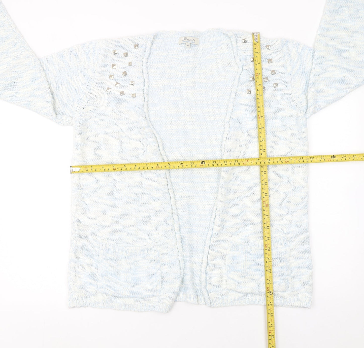 Peacocks Womens Blue Size 14 Studded Open Knit Long Sleeve Cardigan