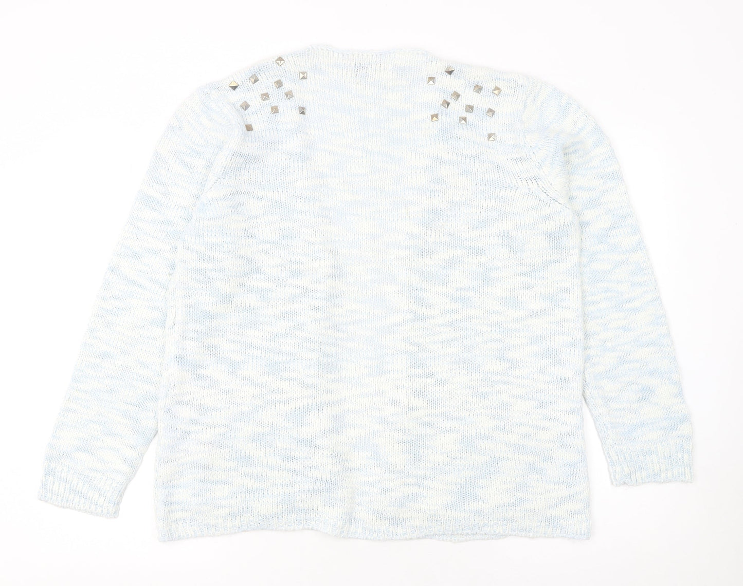 Peacocks Womens Blue Size 14 Studded Open Knit Long Sleeve Cardigan