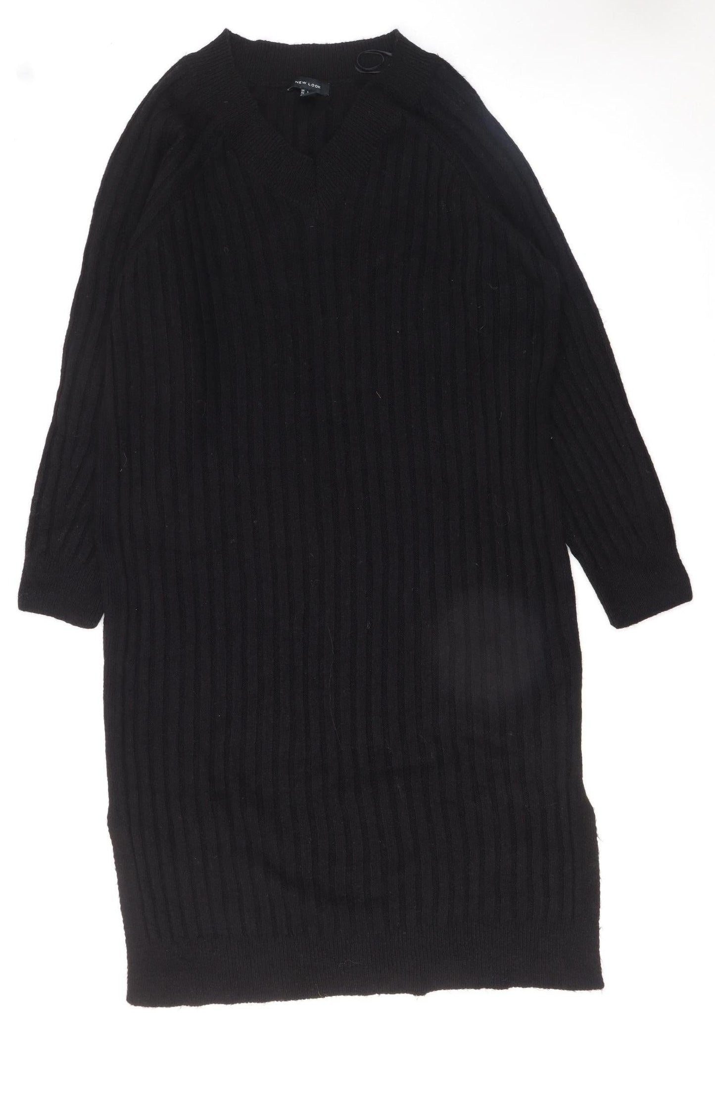 New Look Women Black L Jumper Midi Dress V-Neck Knit