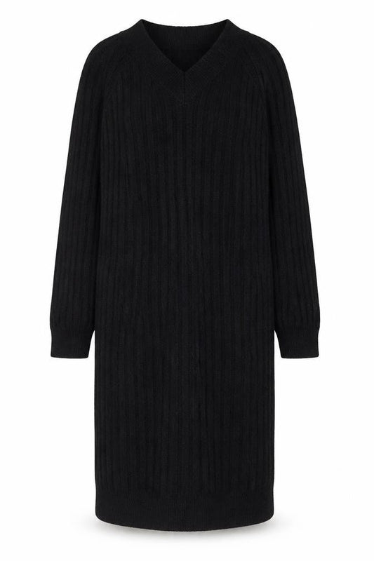 New Look Women Black L Jumper Midi Dress V-Neck Knit