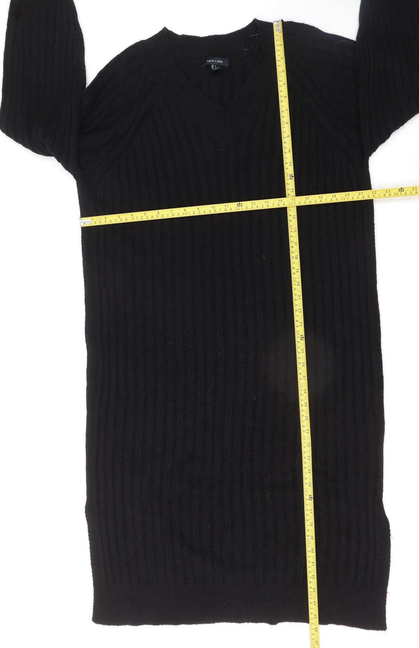 New Look Women Black L Jumper Midi Dress V-Neck Knit