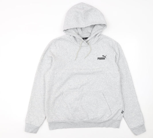 Puma Men's Grey Pullover Hoodie Size L Logo Sweatshirt