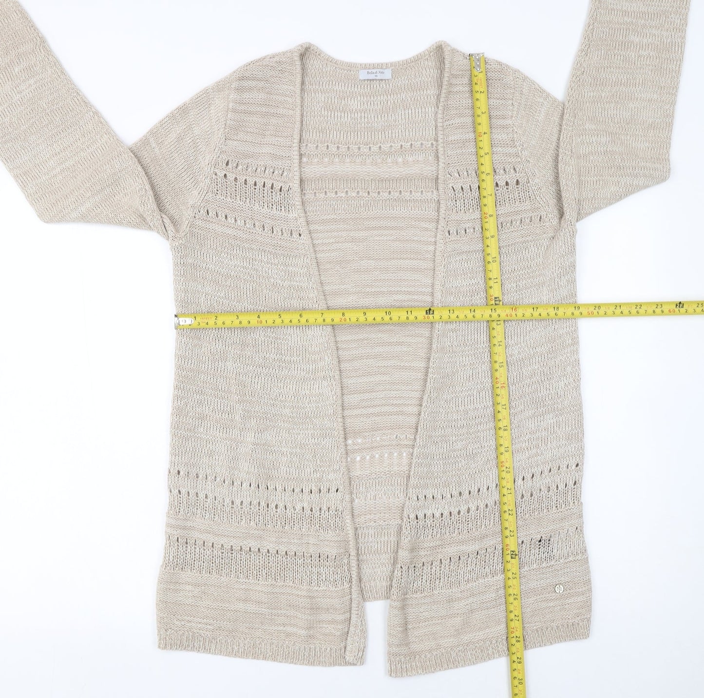 Bella di Notte Women’s Beige Open-Knit Long Sleeve Cardigan Size 10