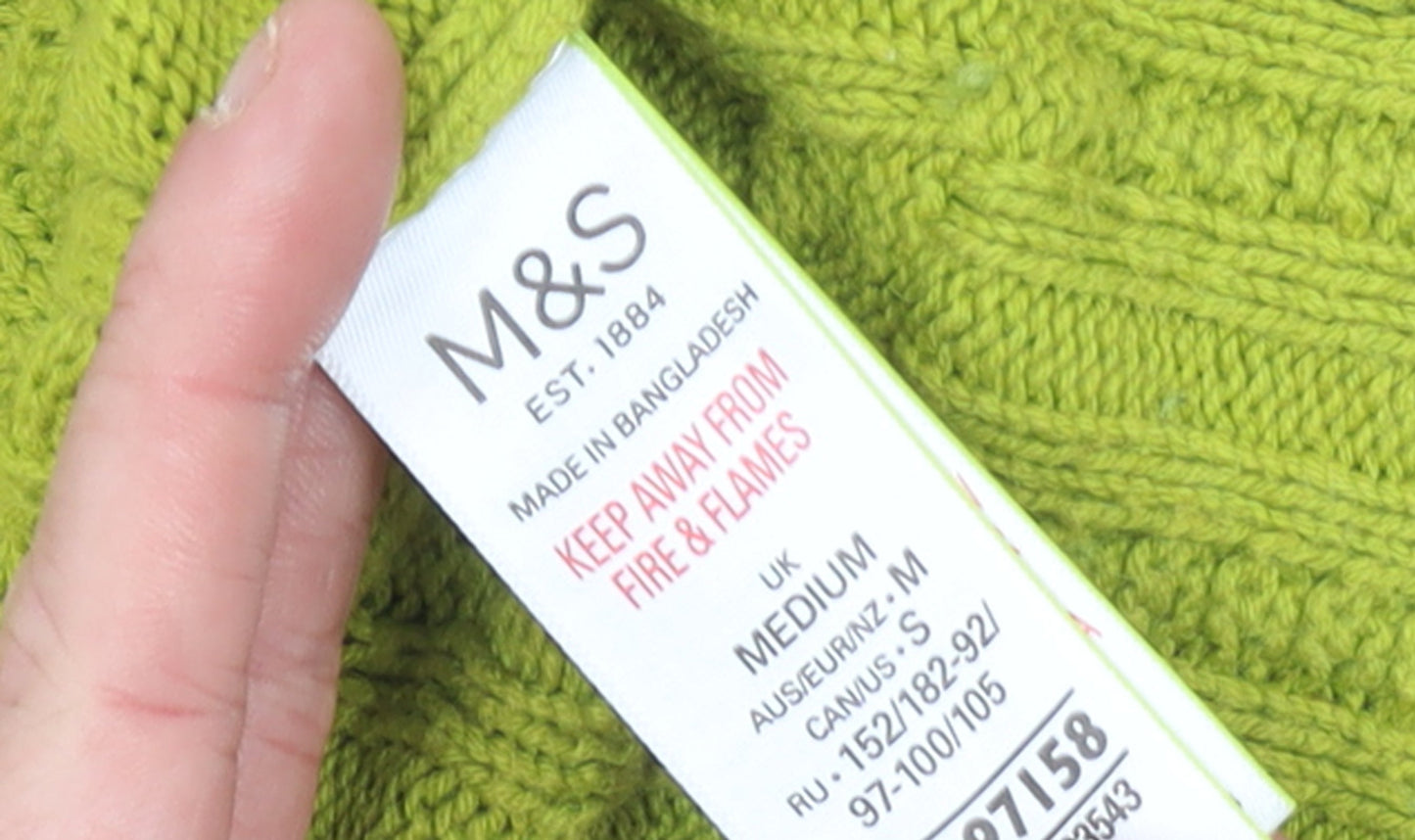 Marks and Spencer Womens Green Cable Knit High Neck Jumper M