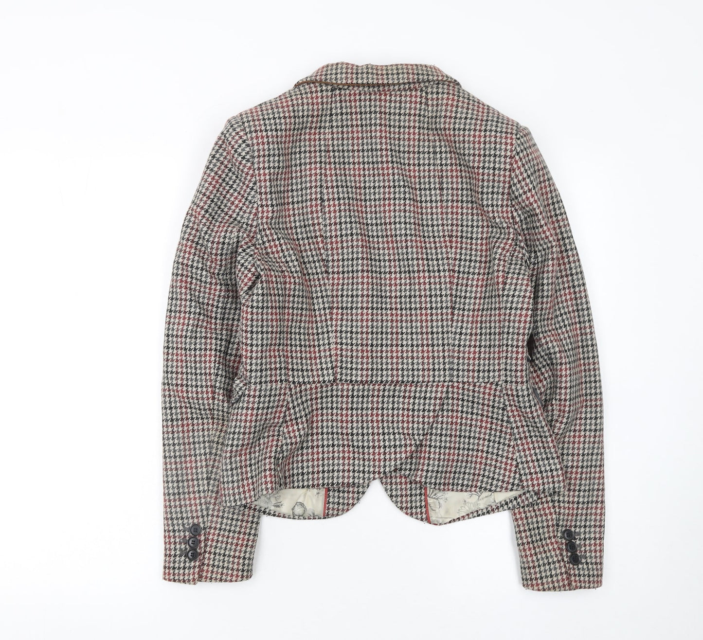 H&M Womens Brown Checked Wool Blend Single-Breasted Blazer UK 12
