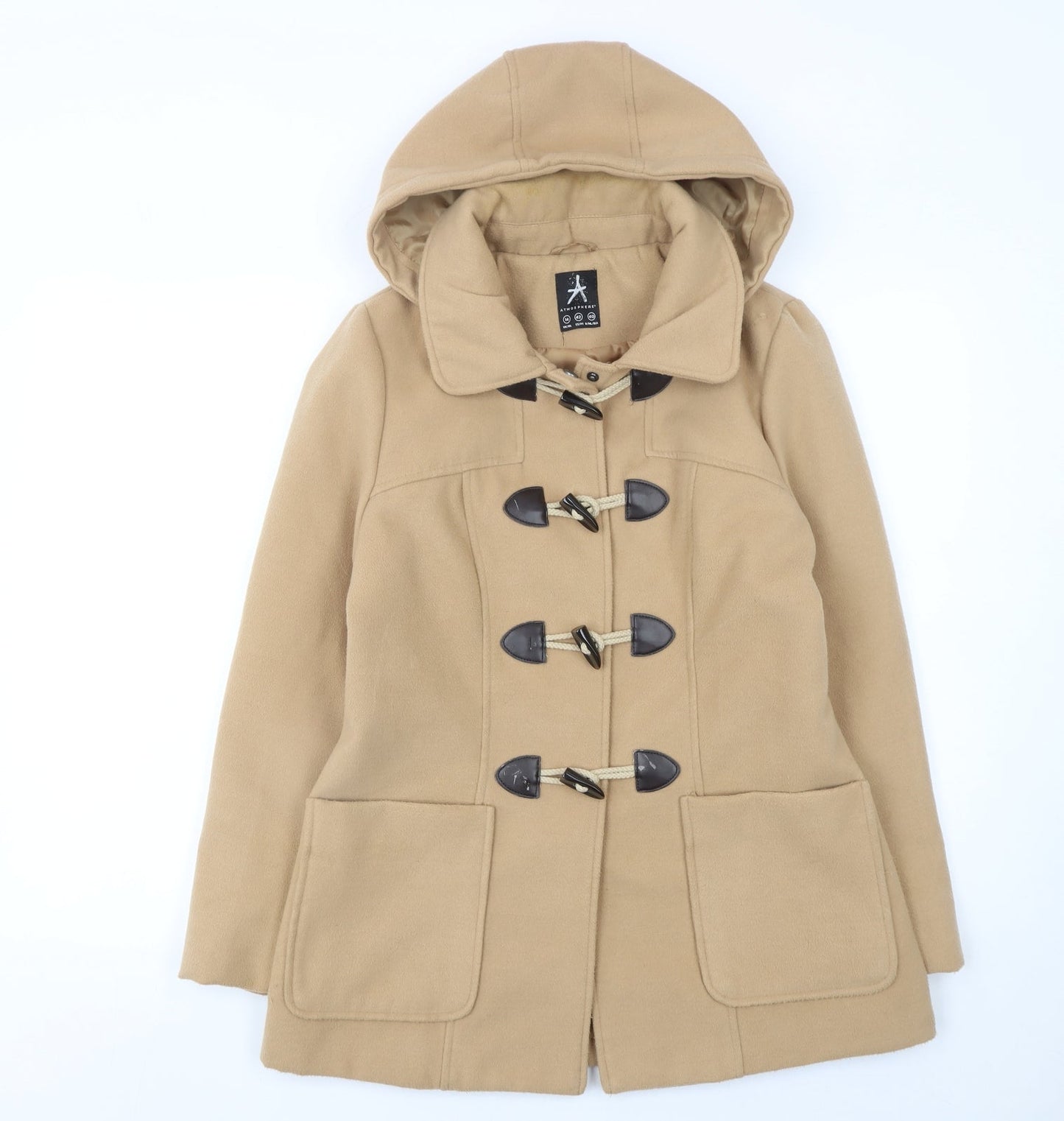 Atmosphere Women's Beige Hooded Duffle Coat Size 14 Classic Winter Style