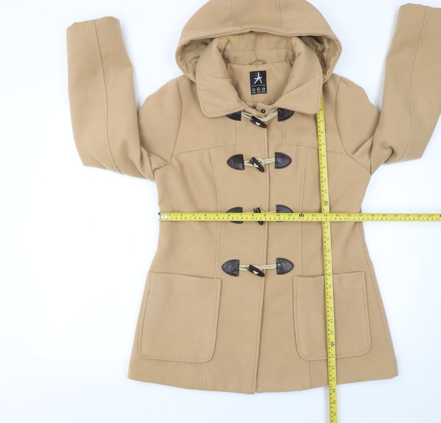 Atmosphere Women's Beige Hooded Duffle Coat Size 14 Classic Winter Style