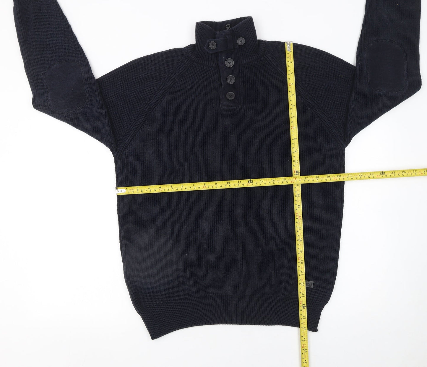 Next Men's Blue XL Henley High Neck Cotton Jumper